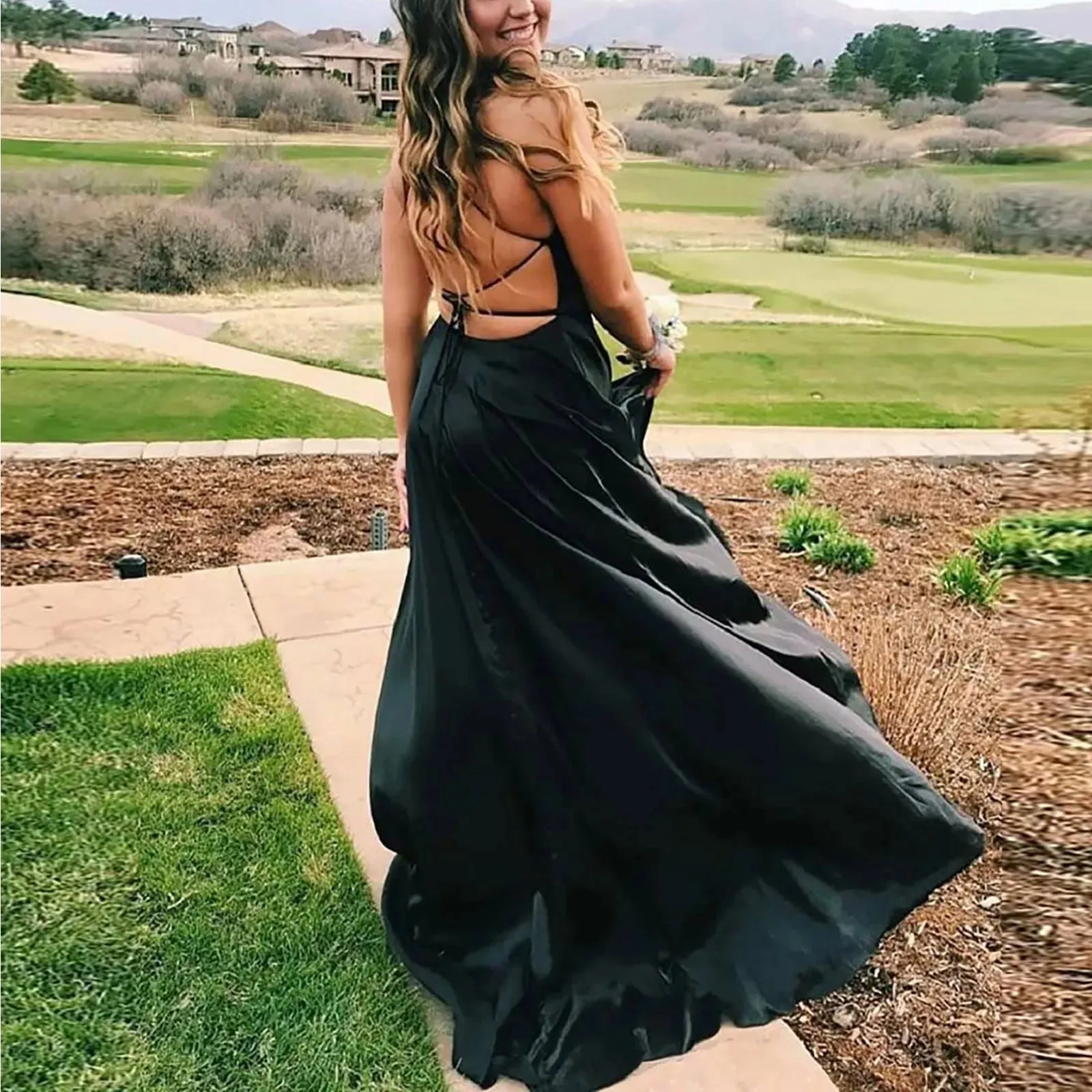 Elegant Halter Backless Satin Prom Dress
