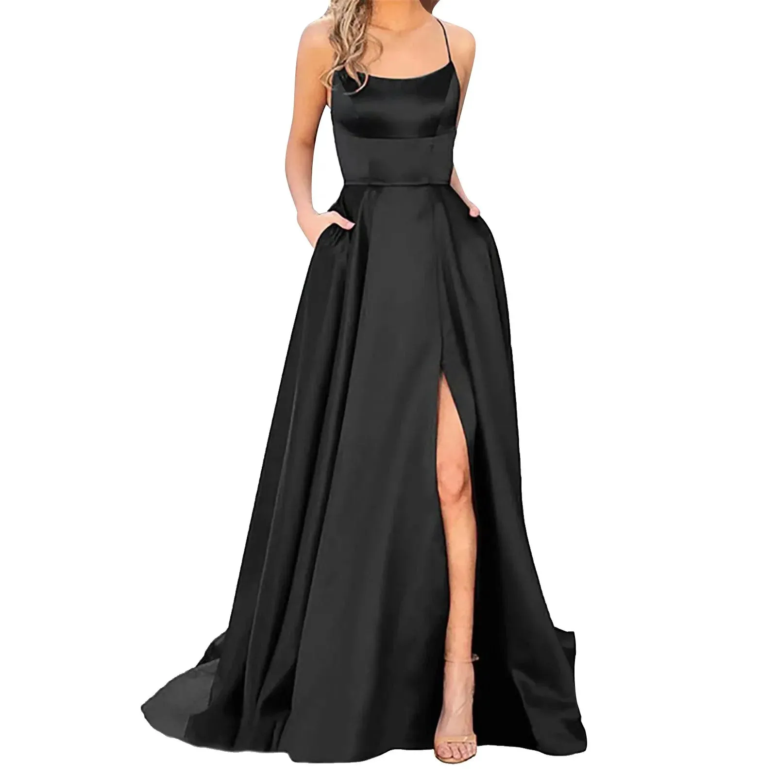 Elegant Halter Backless Satin Prom Dress