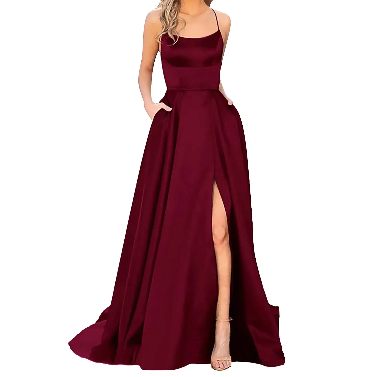 Elegant Halter Backless Satin Prom Dress