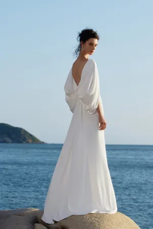 Elegant Low Back Couture Draped Cape Evening Gown
