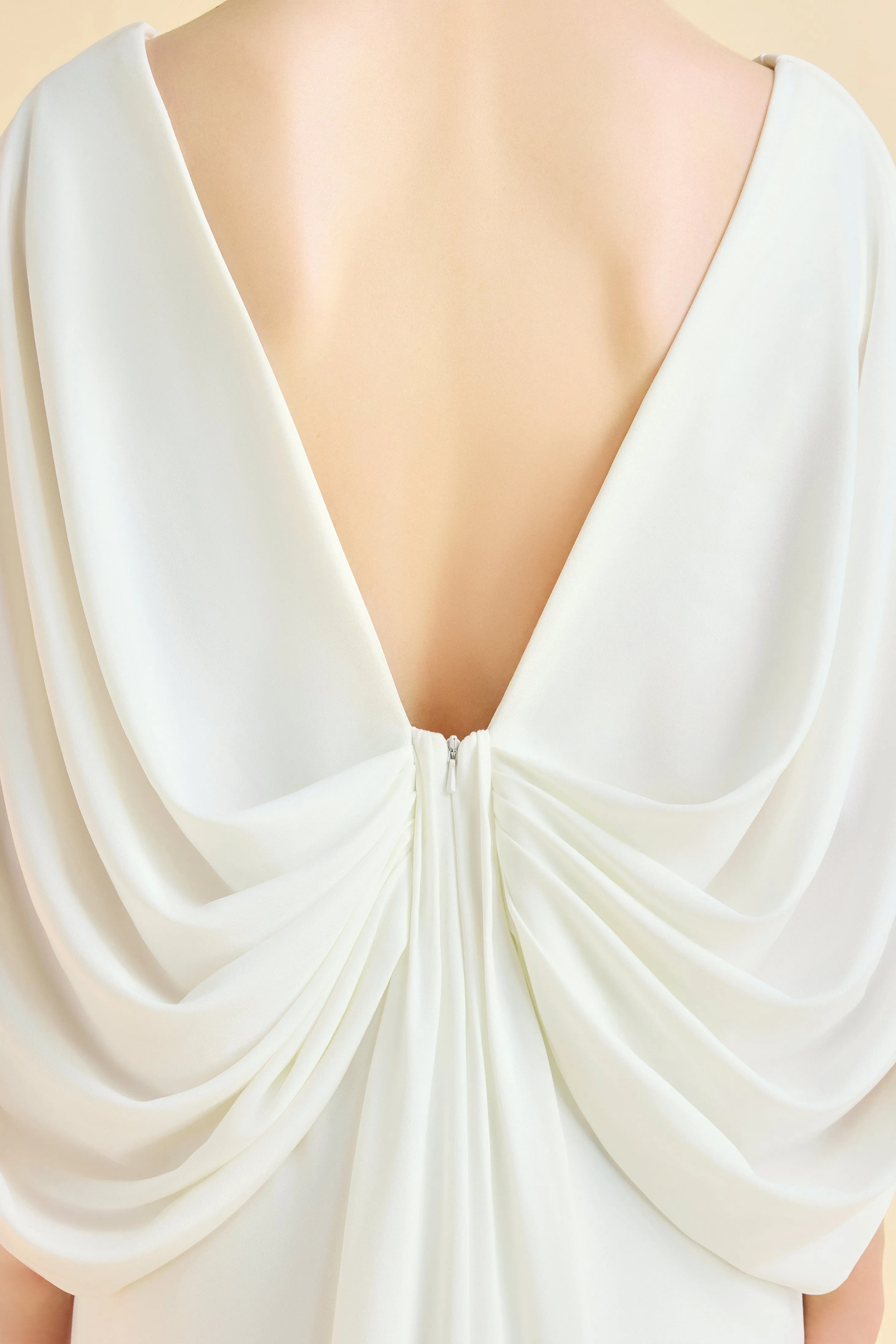 Elegant Low Back Couture Draped Cape Evening Gown