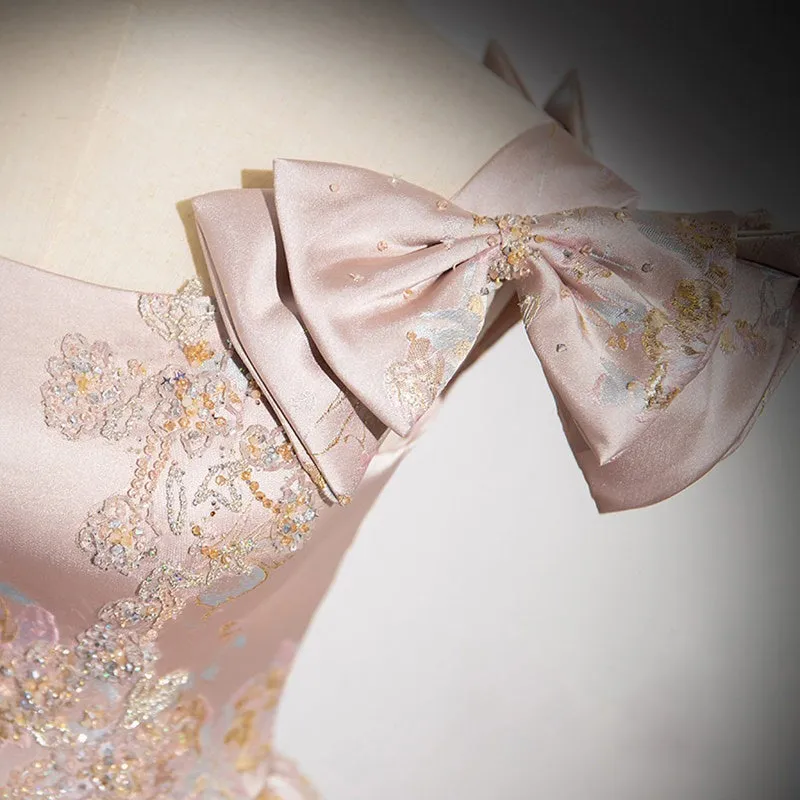 Elegant Sleeveless Beading Floral Appliques Quinceanera Dress with Bowknot