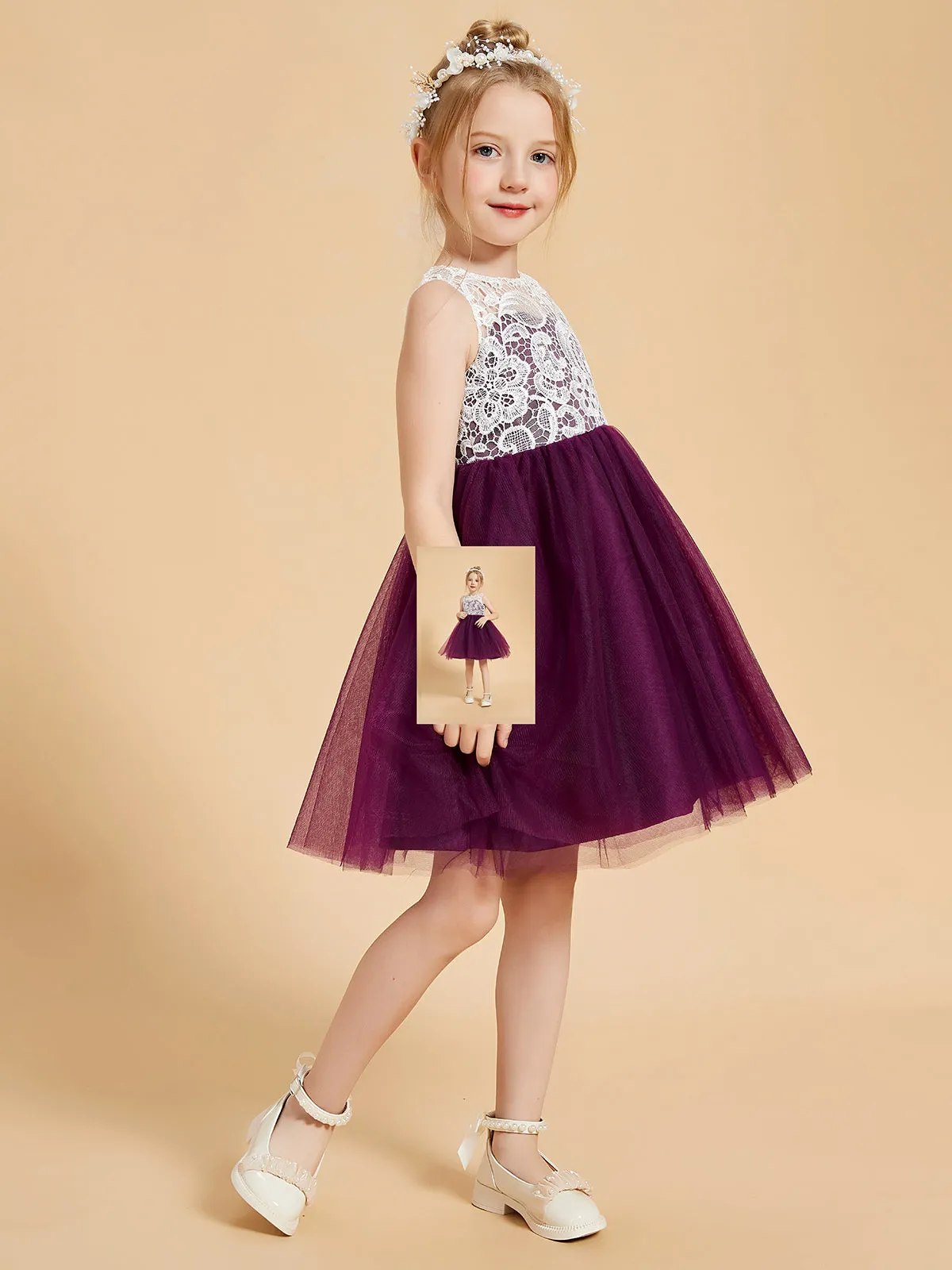 Elegant Sleeveless Lace and Tulle Flower Girl Dresses