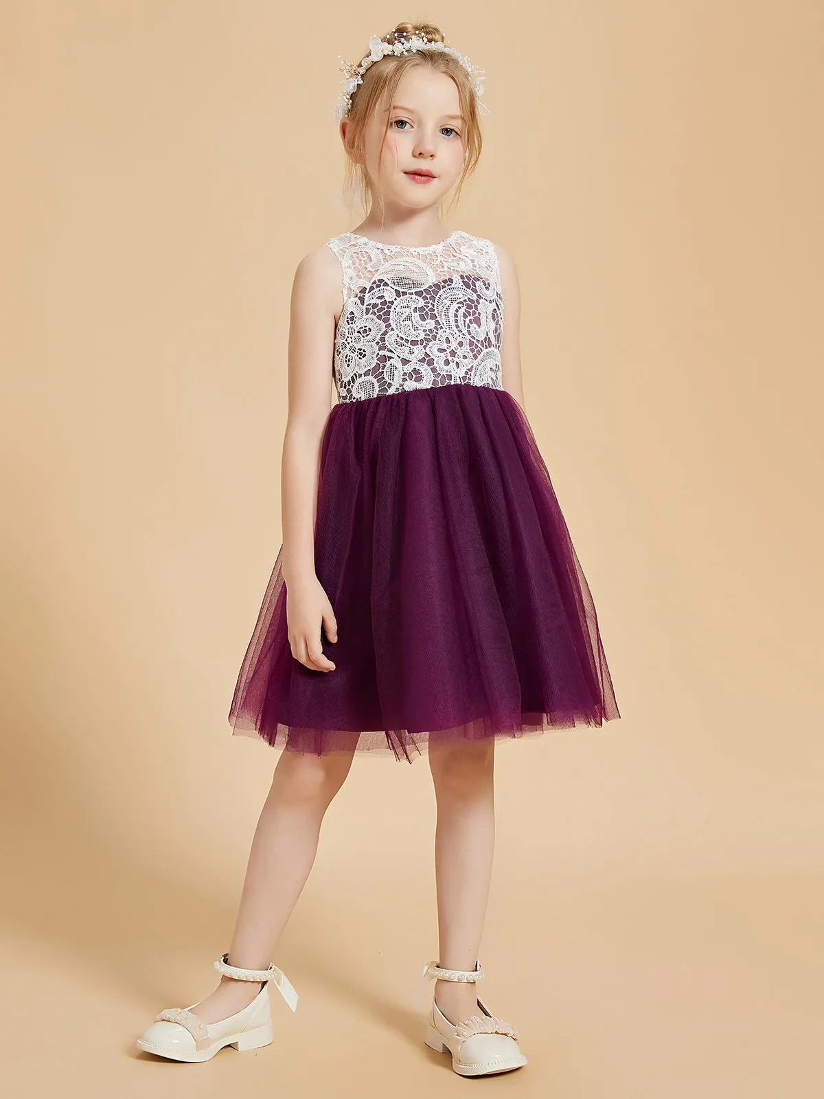 Elegant Sleeveless Lace and Tulle Flower Girl Dresses