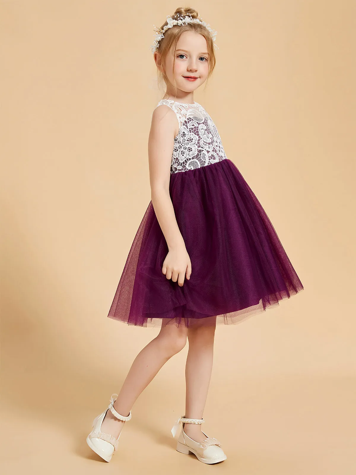Elegant Sleeveless Lace and Tulle Flower Girl Dresses