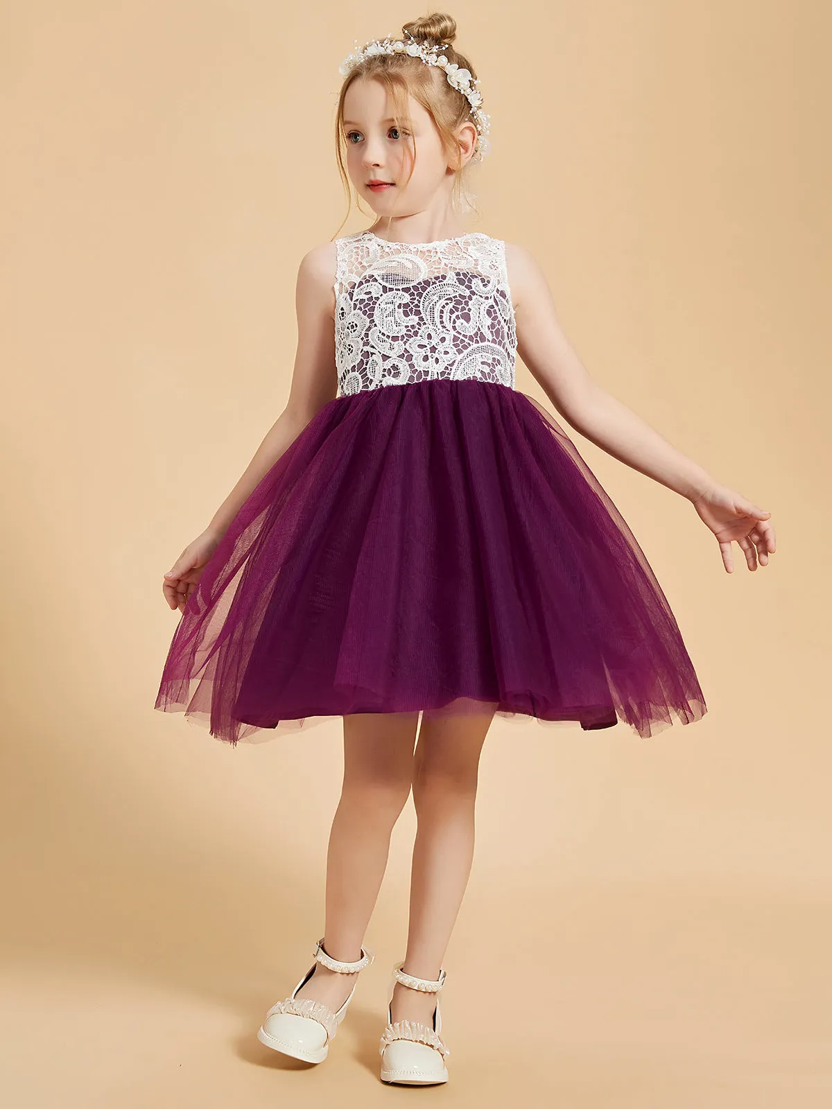 Elegant Sleeveless Lace and Tulle Flower Girl Dresses
