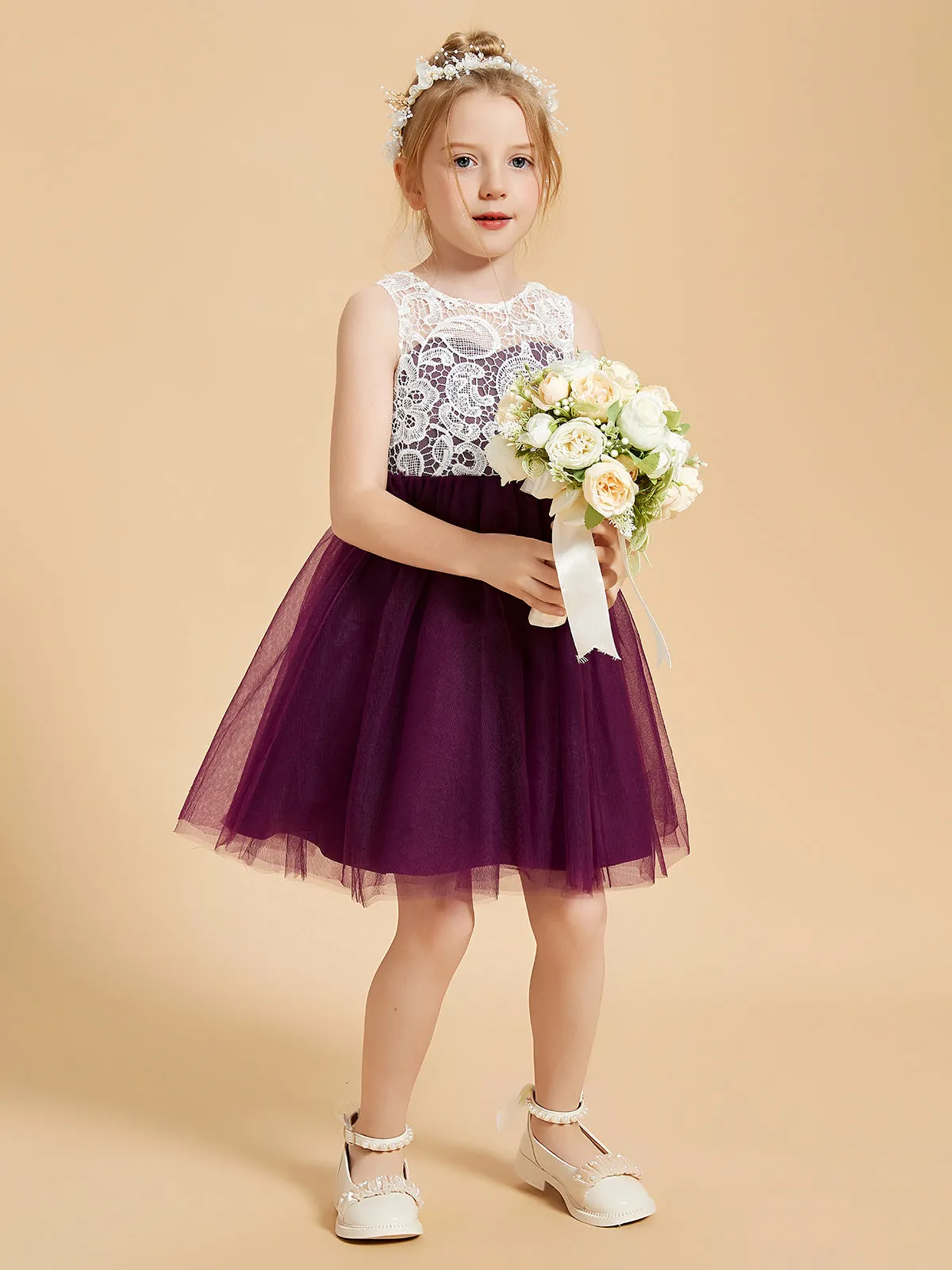 Elegant Sleeveless Lace and Tulle Flower Girl Dresses