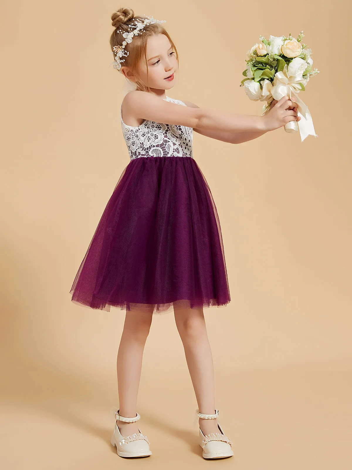 Elegant Sleeveless Lace and Tulle Flower Girl Dresses