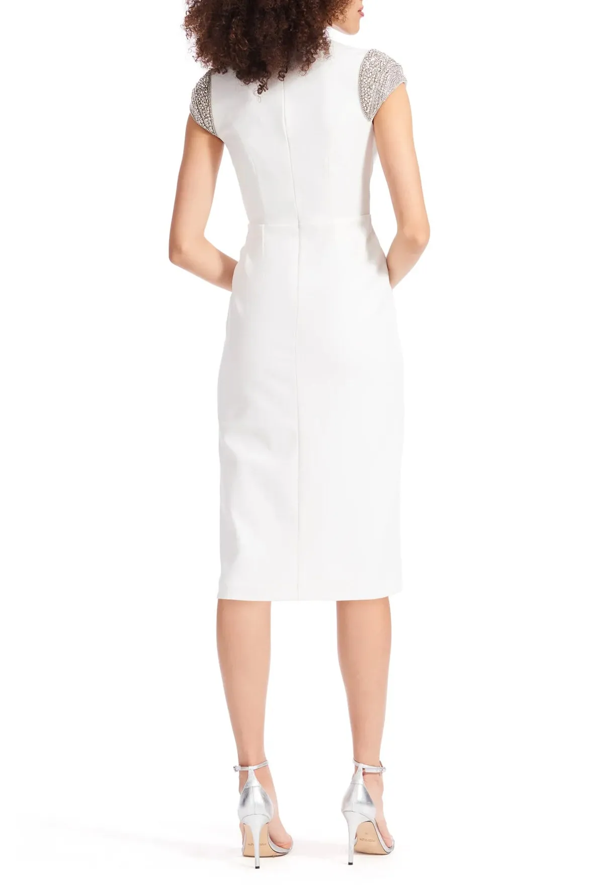 Emily Shalant Crystal Cap Sleeved Stretch Crepe Midi Dress - Wholesale