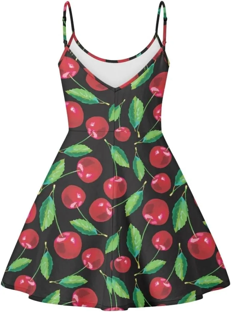 ENLACHIC Women's Summer Flamingo Printed Sleeveless Sundress Adjustable Strap A Line Swing Midi Dress