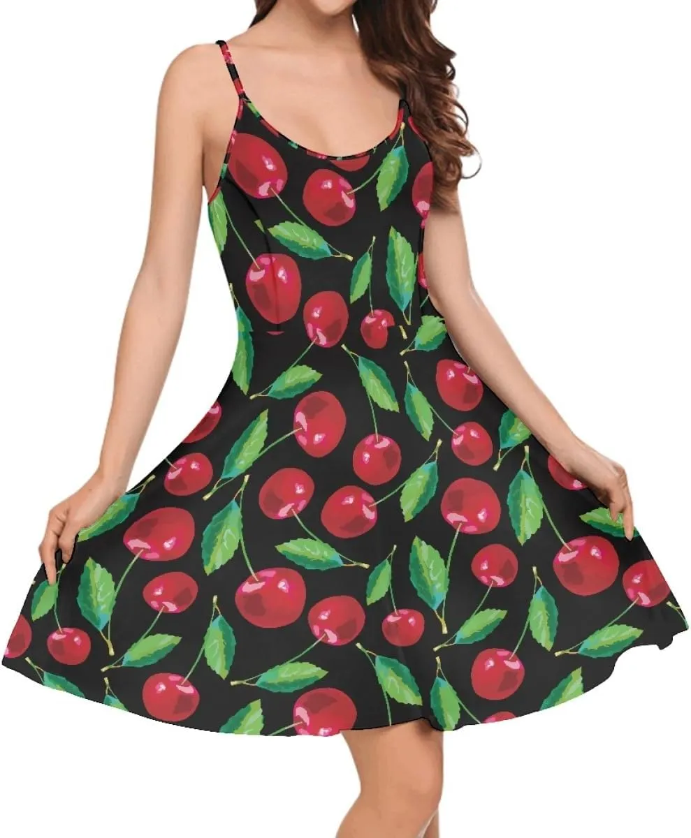 ENLACHIC Women's Summer Flamingo Printed Sleeveless Sundress Adjustable Strap A Line Swing Midi Dress