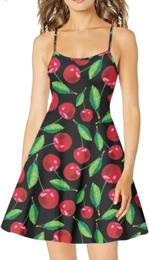 ENLACHIC Women's Summer Flamingo Printed Sleeveless Sundress Adjustable Strap A Line Swing Midi Dress