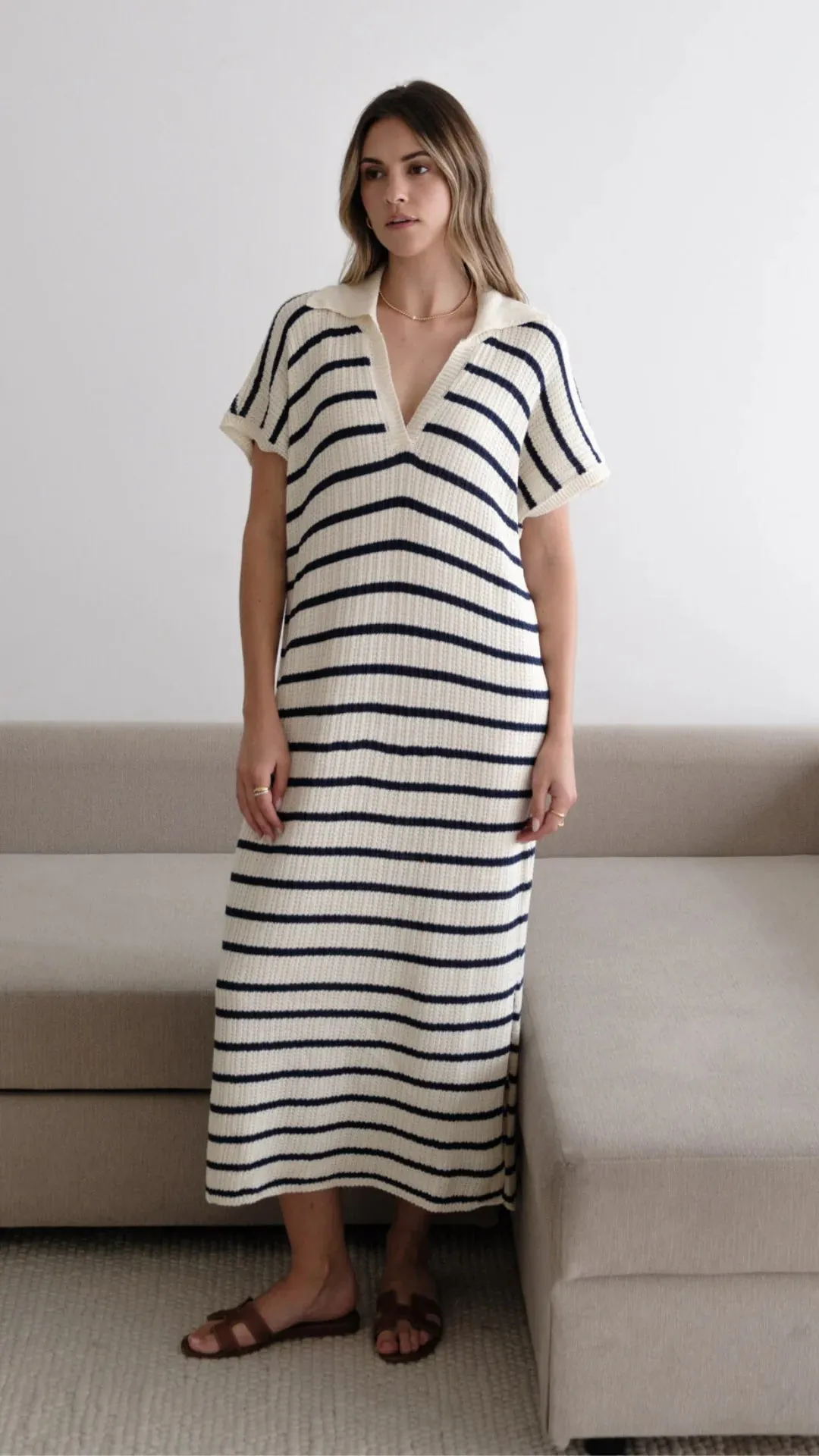 ERIN KNIT DRESS ECRU/NAVY STRIPES SPRING 25