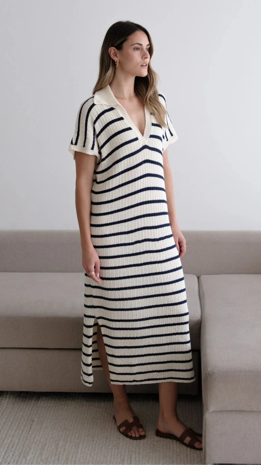 ERIN KNIT DRESS ECRU/NAVY STRIPES SPRING 25
