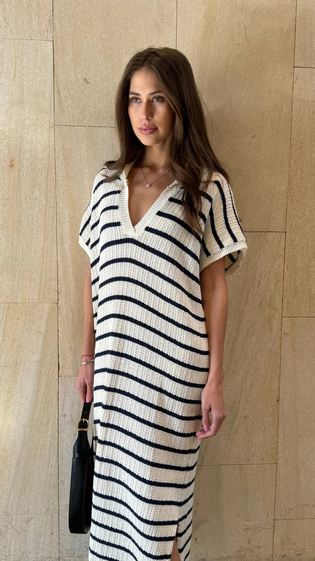 ERIN KNIT DRESS ECRU/NAVY STRIPES SPRING 25