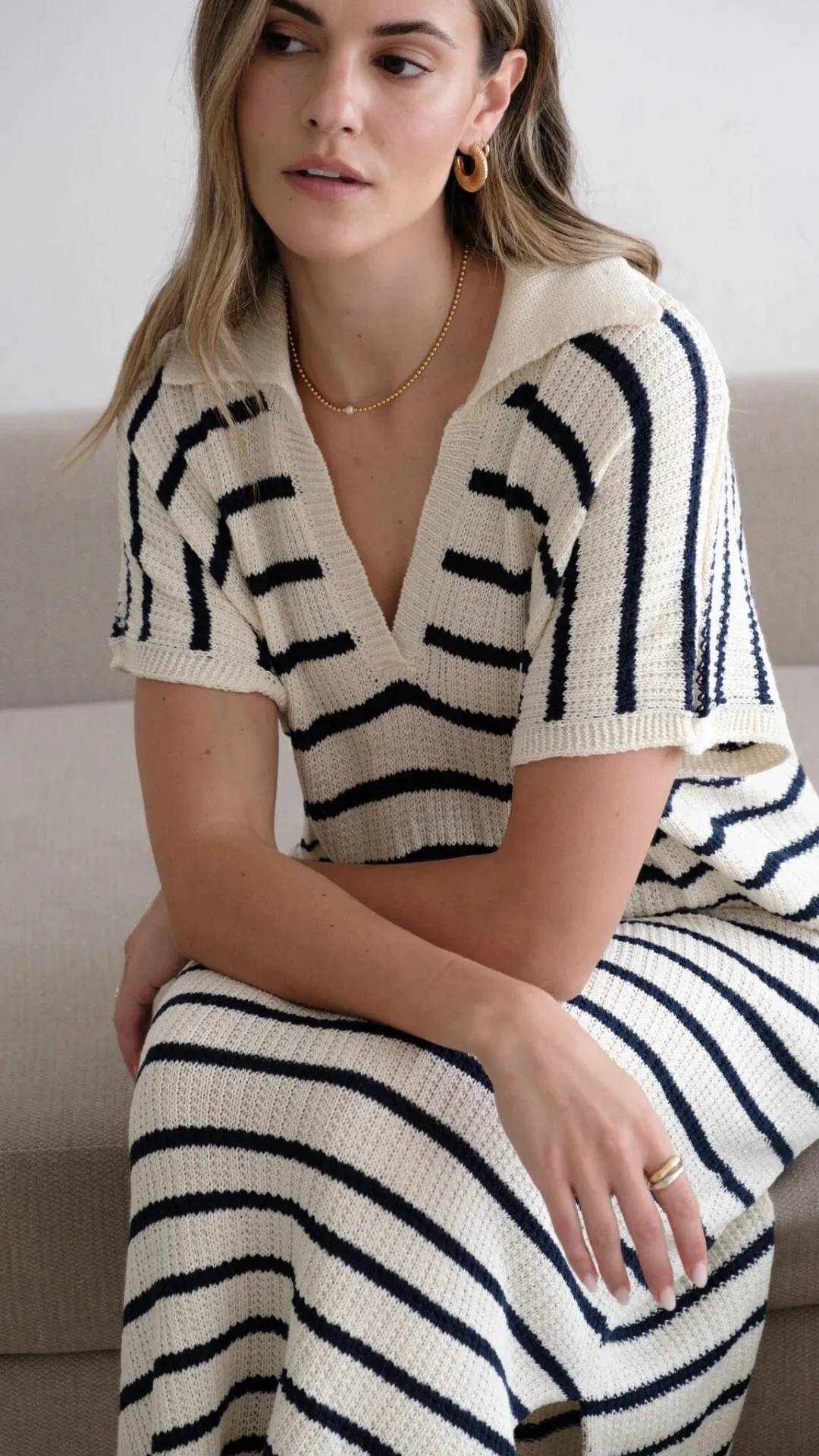 ERIN KNIT DRESS ECRU/NAVY STRIPES SPRING 25