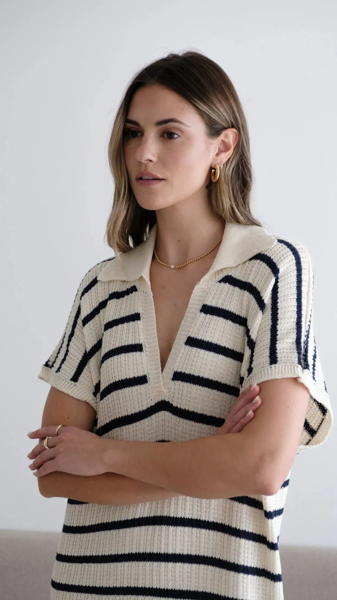 ERIN KNIT DRESS ECRU/NAVY STRIPES SPRING 25