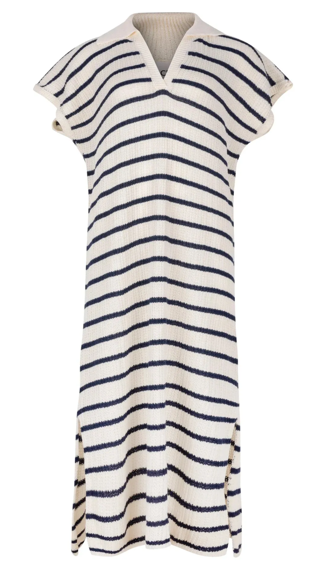 ERIN KNIT DRESS ECRU/NAVY STRIPES SPRING 25