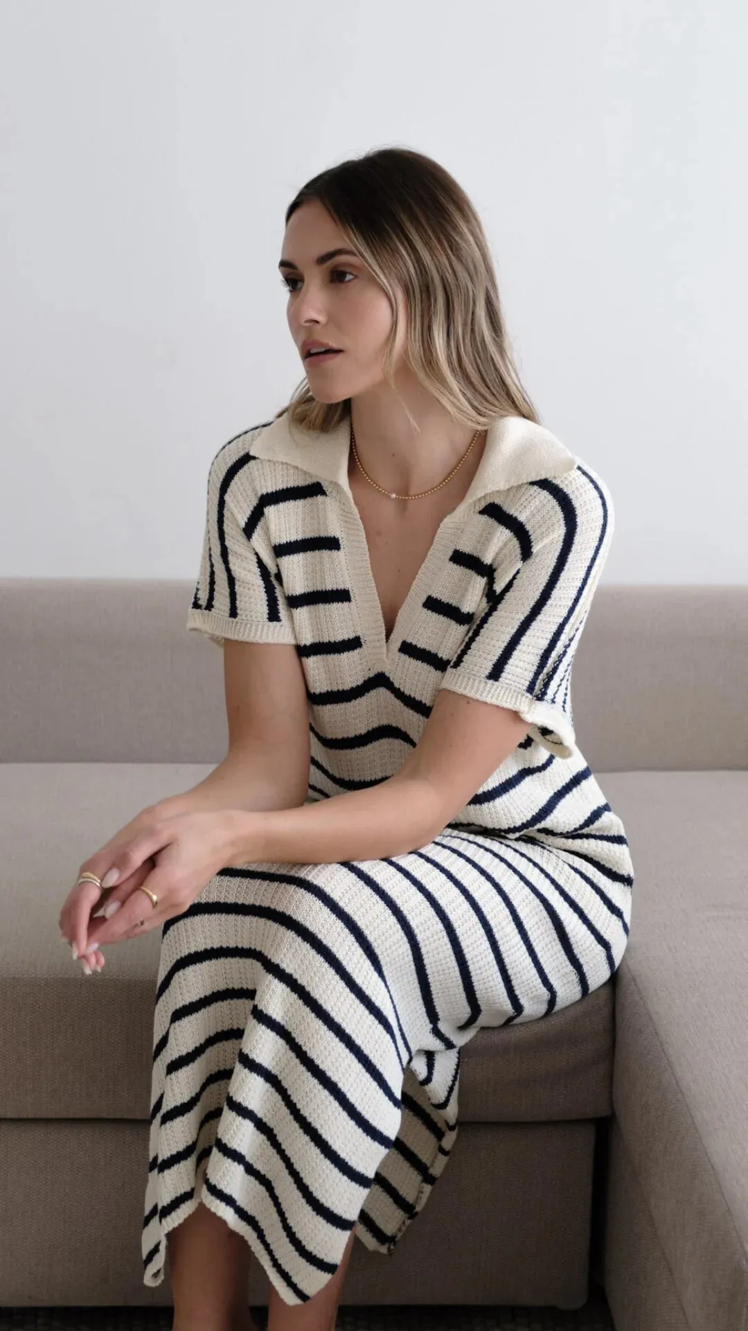 ERIN KNIT DRESS ECRU/NAVY STRIPES SPRING 25