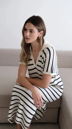 ERIN KNIT DRESS ECRU/NAVY STRIPES SPRING 25