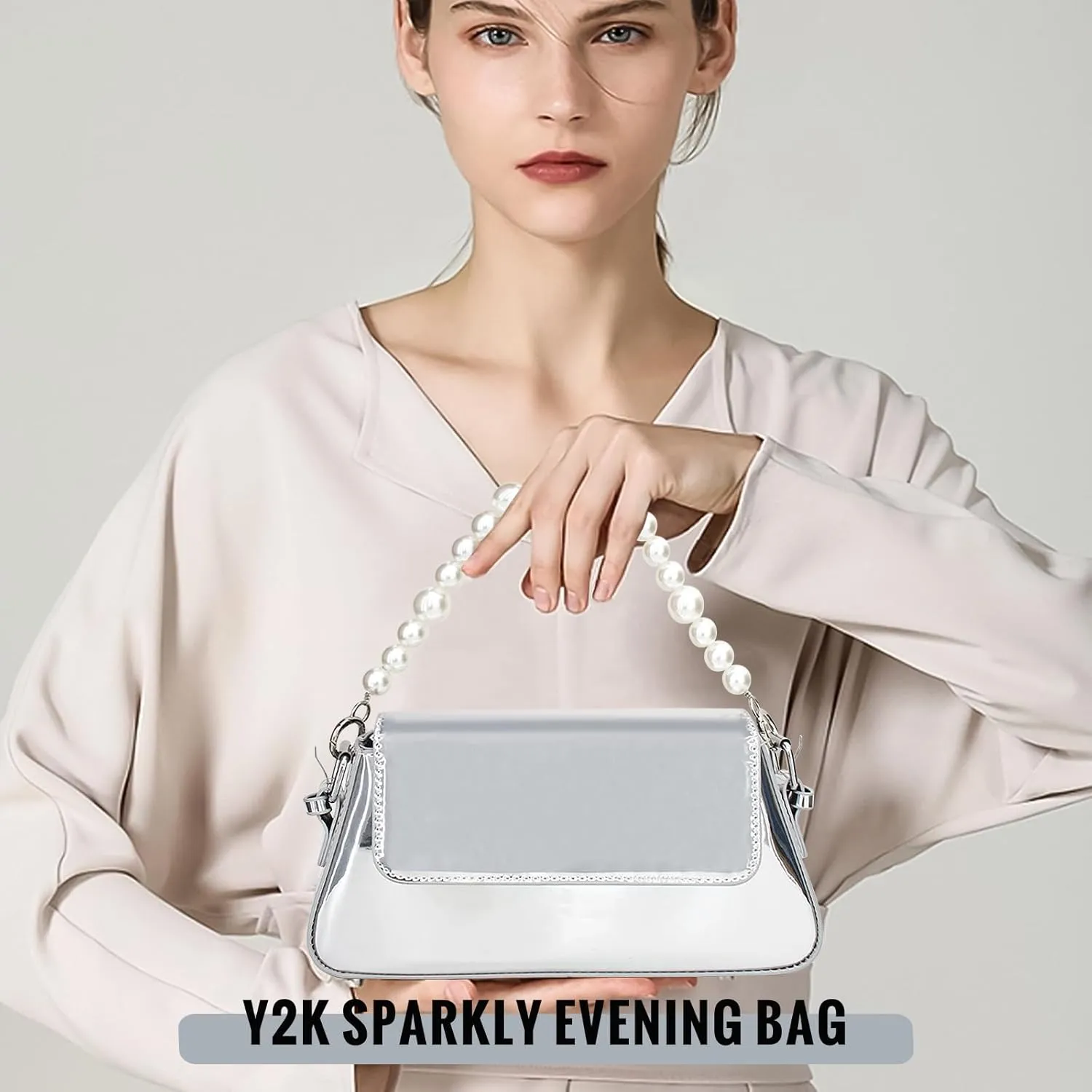 Evening Y2k Silver Hobo Purse Women Sparkly Silver Purse Satchel Metallic Tote Handbag Clutch Shoulder Bag 2024