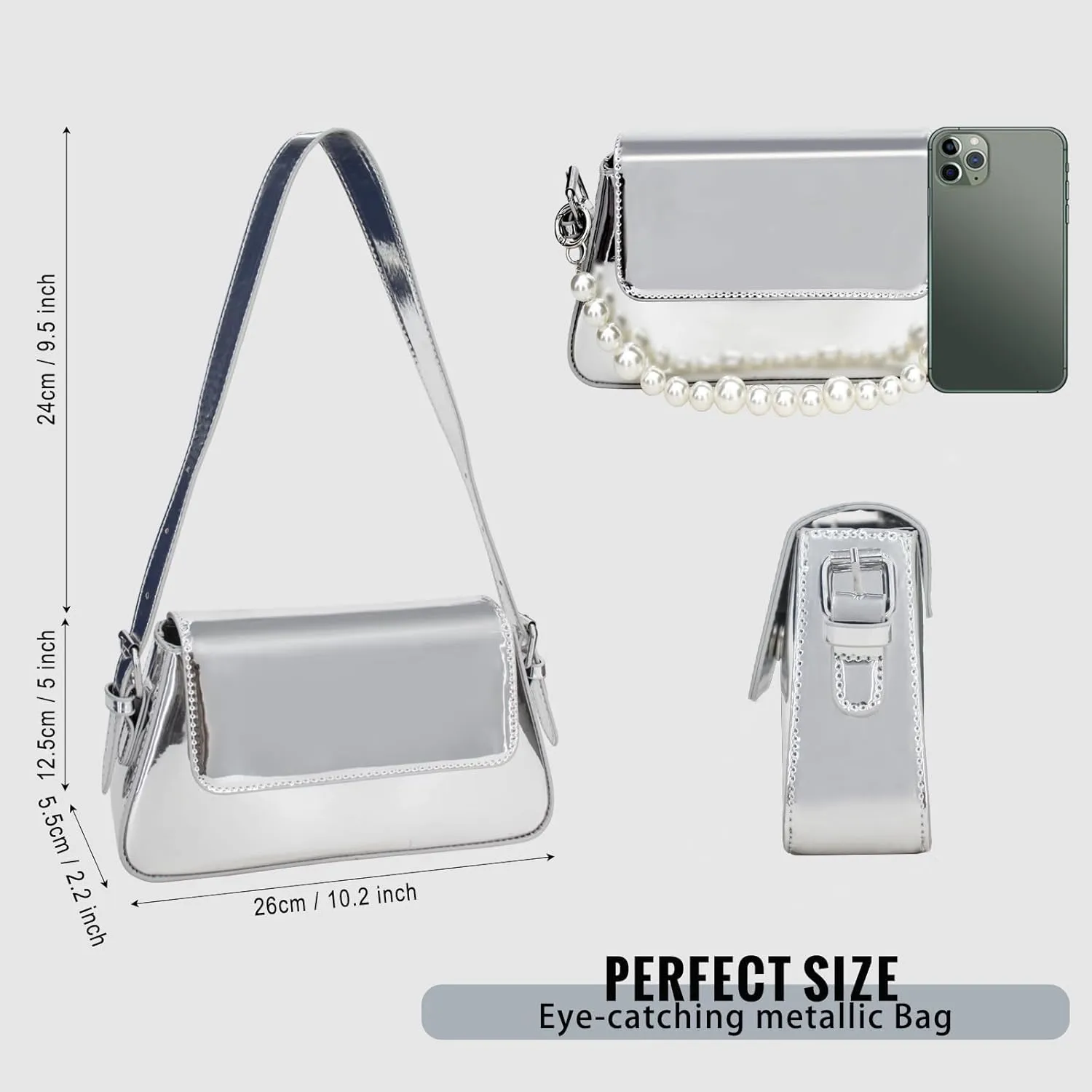 Evening Y2k Silver Hobo Purse Women Sparkly Silver Purse Satchel Metallic Tote Handbag Clutch Shoulder Bag 2024
