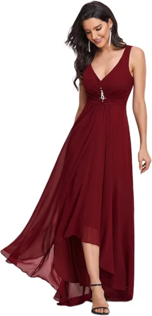 Ever-Pretty Double V-Neck Rhinestones Ruched Bust Hi-Lo Evening Party Dress 09983
