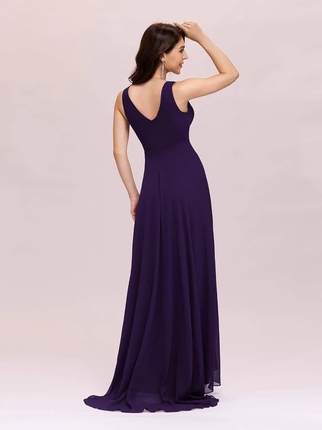 Ever-Pretty Double V-Neck Rhinestones Ruched Bust Hi-Lo Evening Party Dress 09983
