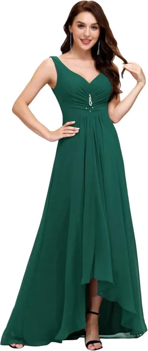 Ever-Pretty Double V-Neck Rhinestones Ruched Bust Hi-Lo Evening Party Dress 09983