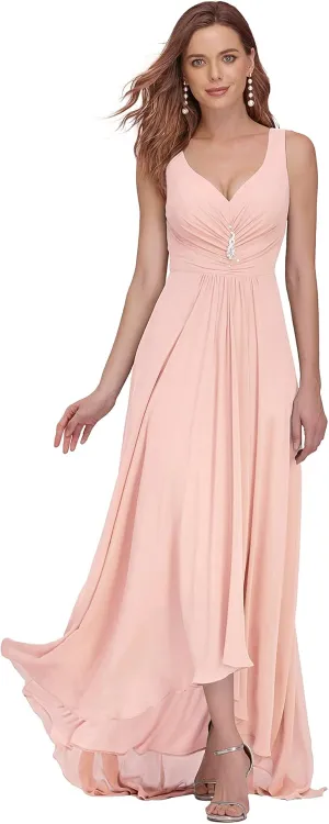 Ever-Pretty Double V-Neck Rhinestones Ruched Bust Hi-Lo Evening Party Dress 09983