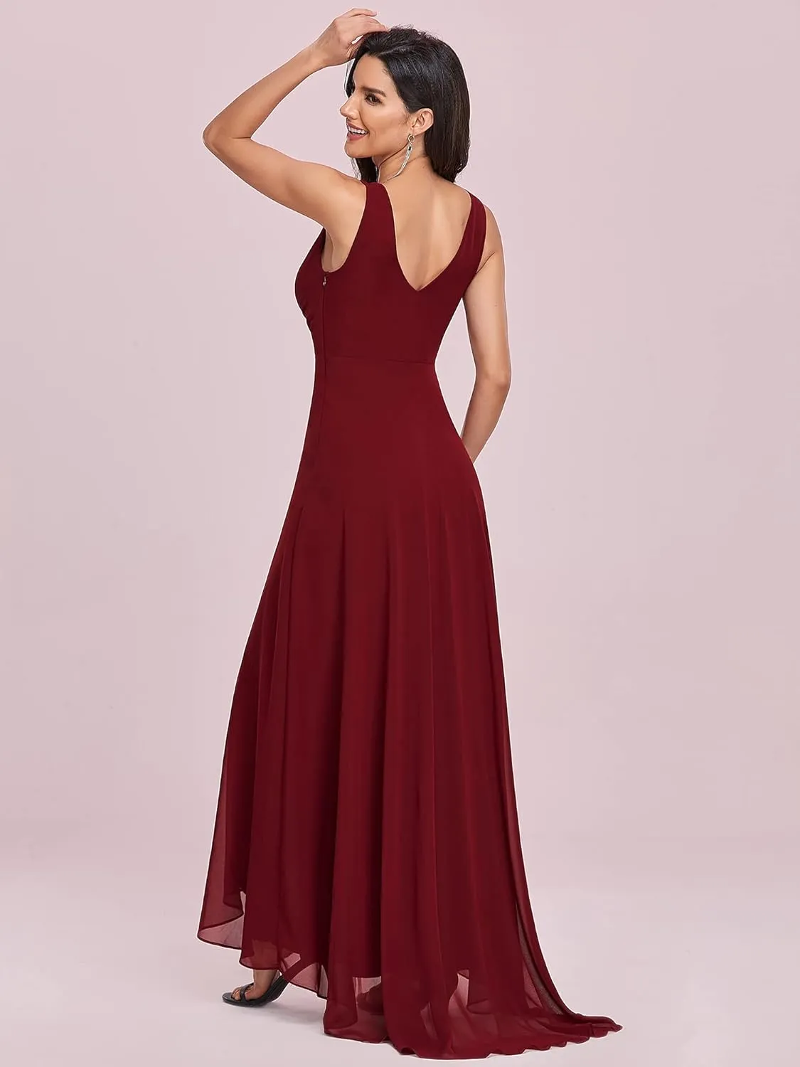 Ever-Pretty Double V-Neck Rhinestones Ruched Bust Hi-Lo Evening Party Dress 09983