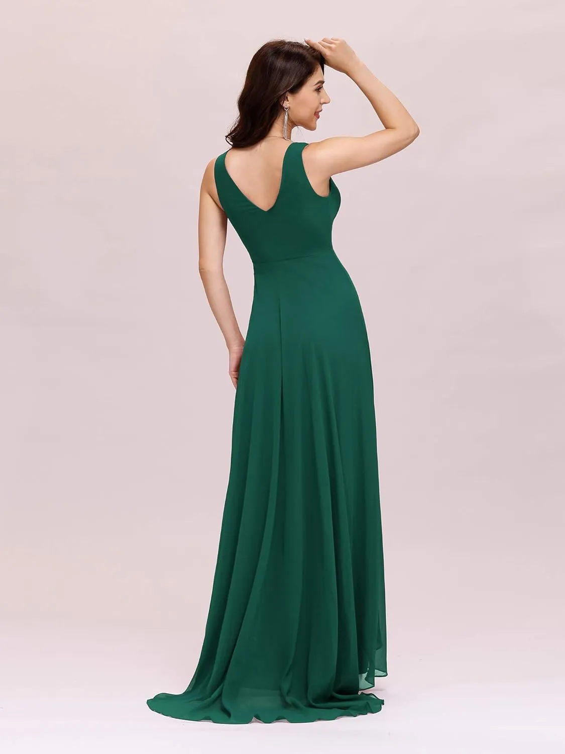 Ever-Pretty Double V-Neck Rhinestones Ruched Bust Hi-Lo Evening Party Dress 09983