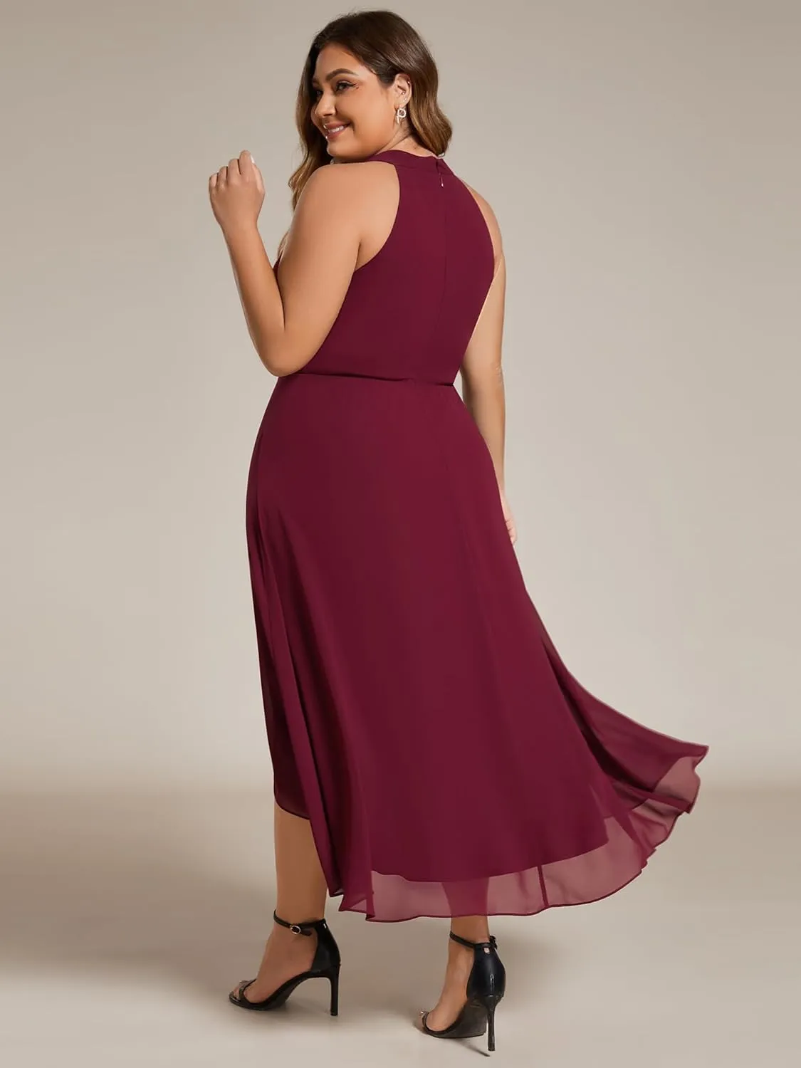 Ever-Pretty Plus Women's Sleeveless Halter A Line Pleated Plus Size High Low Wedding Guest Dresses 31926-DA