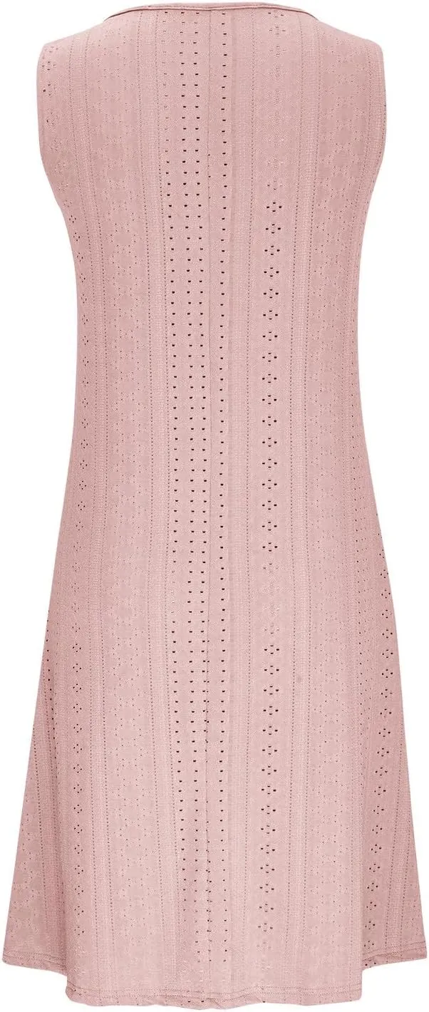 Eyelet Dresses for Women Dressy Casual Summer Beach Tank Dress Sleeveless v Neck Flowy Midi Dress Vacation Outfits