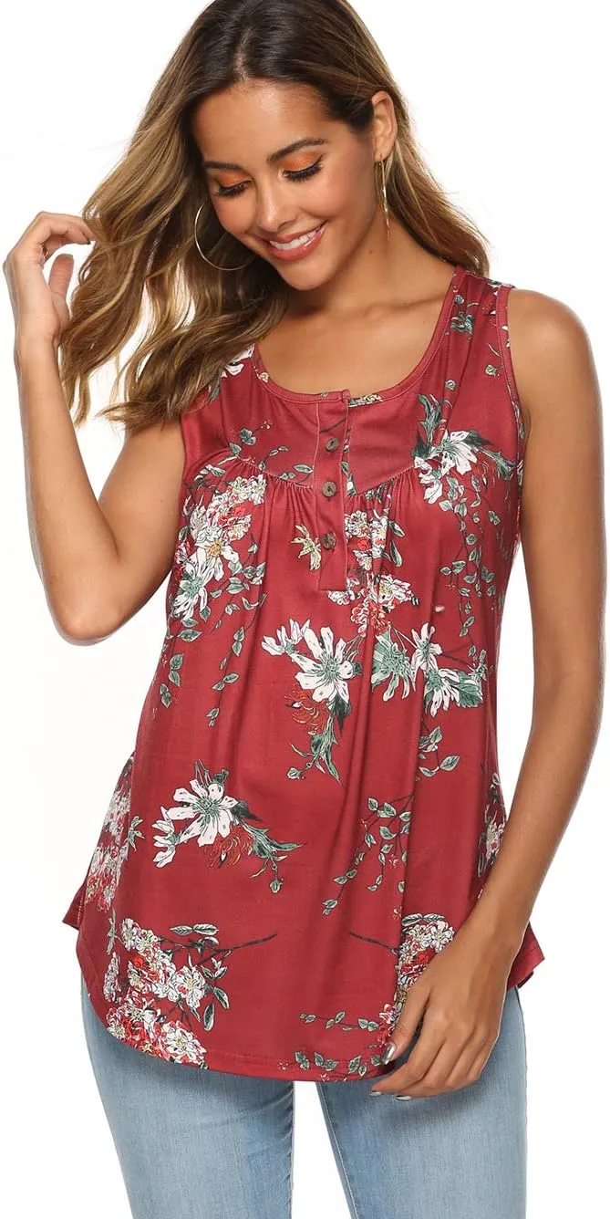 Famulily Women's Flowy Tank Tops Summer Sleeveless Loose Fit Pleated Tunic Shirts