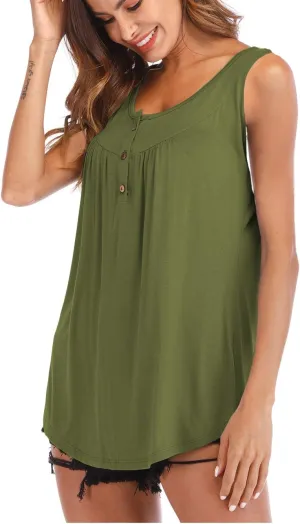 Famulily Women's Flowy Tank Tops Summer Sleeveless Loose Fit Pleated Tunic Shirts