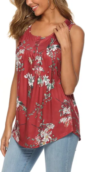 Famulily Women's Flowy Tank Tops Summer Sleeveless Loose Fit Pleated Tunic Shirts