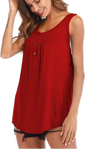 Famulily Women's Flowy Tank Tops Summer Sleeveless Loose Fit Pleated Tunic Shirts
