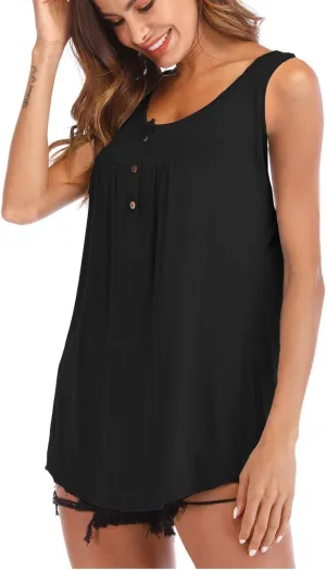 Famulily Women's Flowy Tank Tops Summer Sleeveless Loose Fit Pleated Tunic Shirts