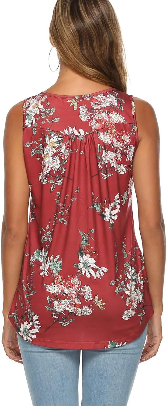 Famulily Women's Flowy Tank Tops Summer Sleeveless Loose Fit Pleated Tunic Shirts