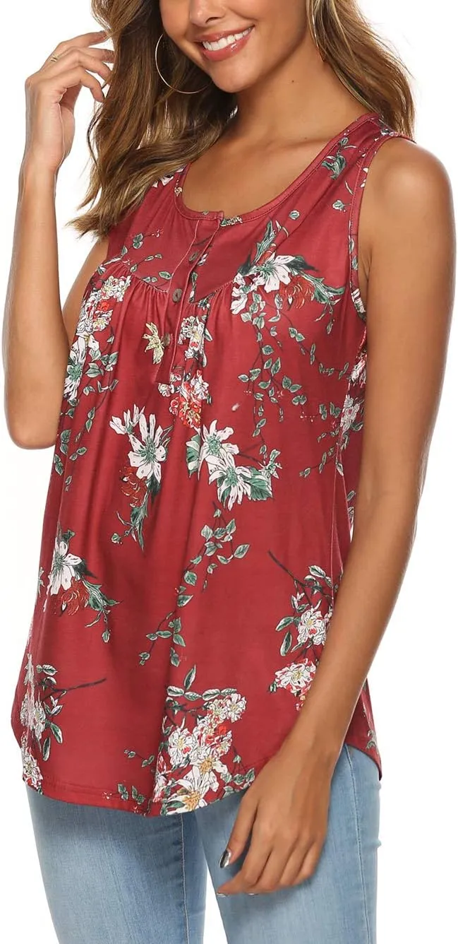 Famulily Women's Flowy Tank Tops Summer Sleeveless Loose Fit Pleated Tunic Shirts