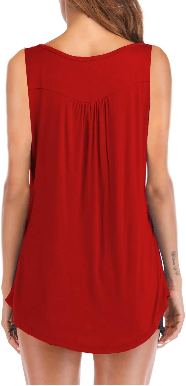 Famulily Women's Flowy Tank Tops Summer Sleeveless Loose Fit Pleated Tunic Shirts