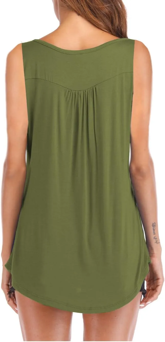 Famulily Women's Flowy Tank Tops Summer Sleeveless Loose Fit Pleated Tunic Shirts
