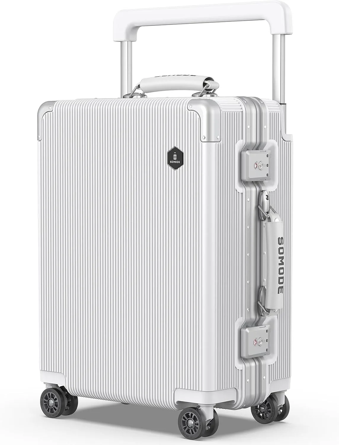 Fashion Carry on Luggage with Wide Handle Keeps the Suitcase Steady & TSA Lock & 360 Spinner Wheels Protects Your Luggage, Aluminum Carry on luggage Make You the Center of Attention in the Crowd.