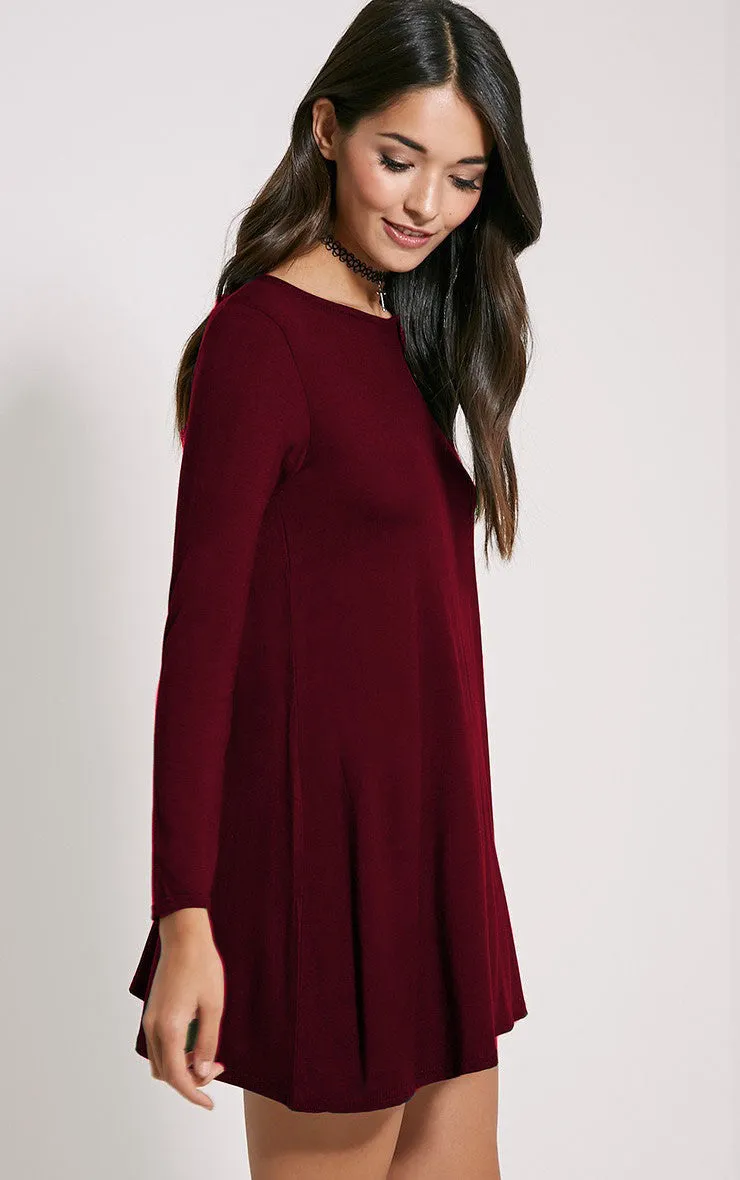 Fashion Pure Color Long Sleeve Loose Short Dress