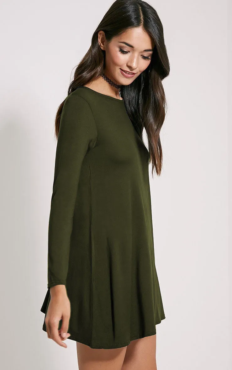 Fashion Pure Color Long Sleeve Loose Short Dress