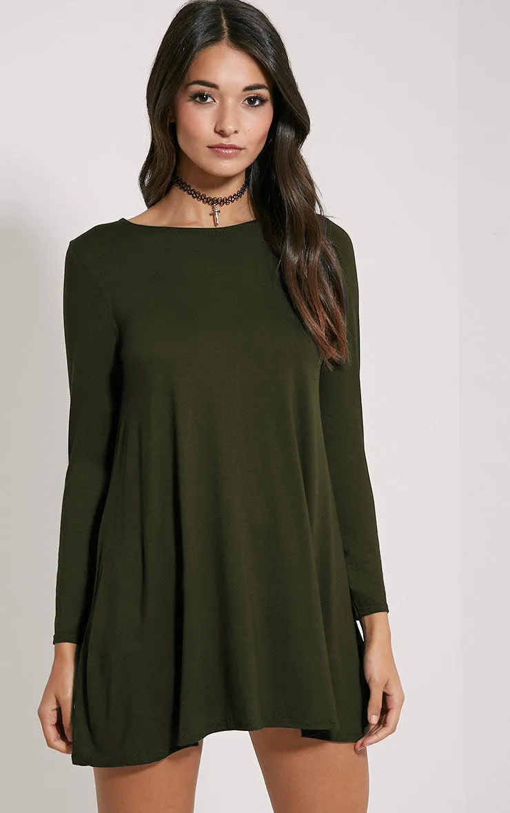 Fashion Pure Color Long Sleeve Loose Short Dress