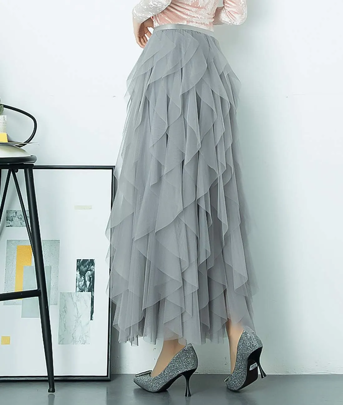 Femiserah Women's Long Rainbow A Line Tulle Tutu Skirts Tiered Skirt Petticoat
