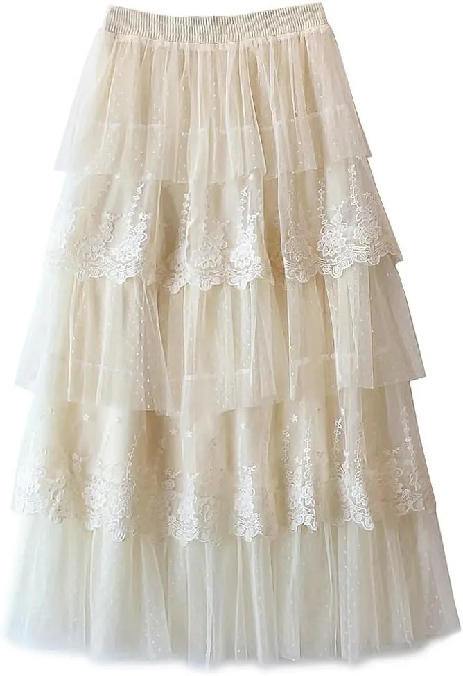 Femiserah Women's Long Rainbow A Line Tulle Tutu Skirts Tiered Skirt Petticoat