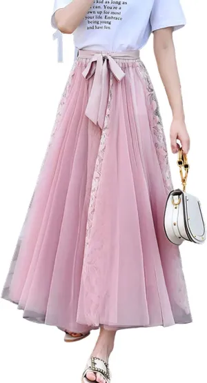 Femiserah Women's Long Rainbow A Line Tulle Tutu Skirts Tiered Skirt Petticoat